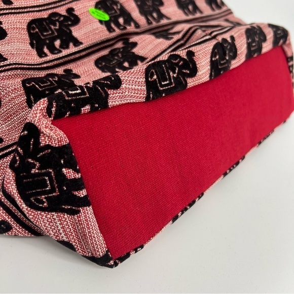 Artisan Ethnic Elephant Print Canvas Boho Shoulder Bag in Red - Picture 6 of 8